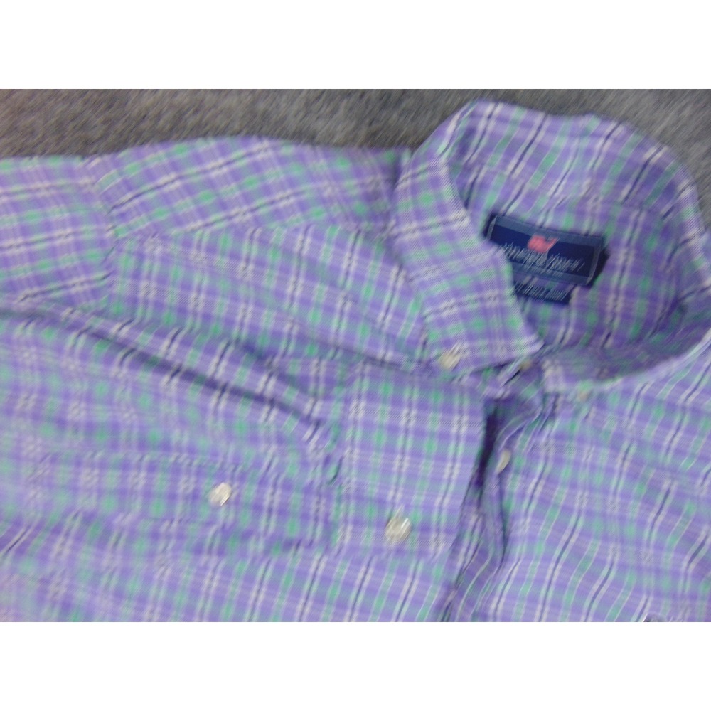 Vineyard Vines Shirt Mens Large Slim Fit Whale Purple Green Plaid Casual Weekend